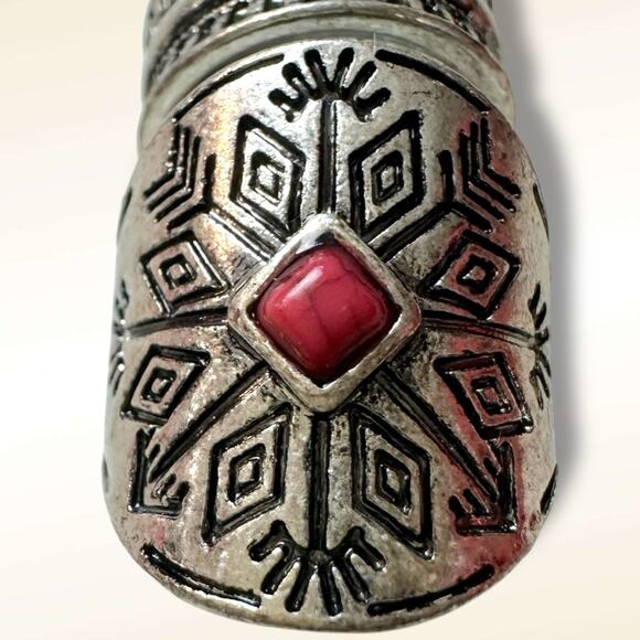 Free People Count Your Lucky Stars Ring Set in Silver Red Western Bohemian - Picture 3 of 8